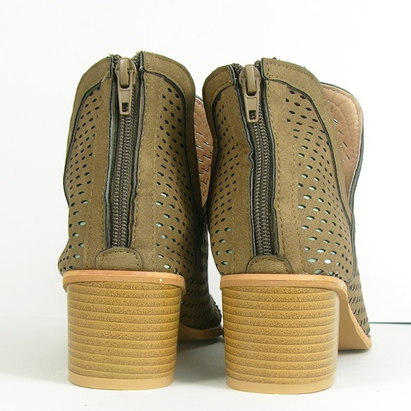 LAST 1 Khaki Open Toe Laser Cut Vegan Suede Bootie - Picture 6 of 7